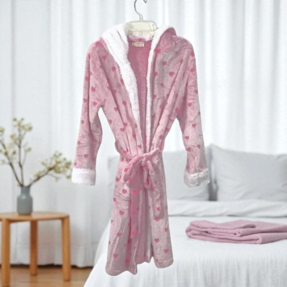 Plush Robe Pink Hearts M, L